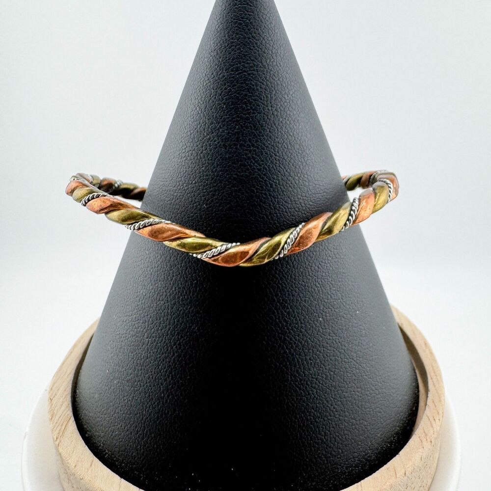 Vintage Copper Brass Silver Tone Twisted Cuff Bracelet Boho Torque Southwestern